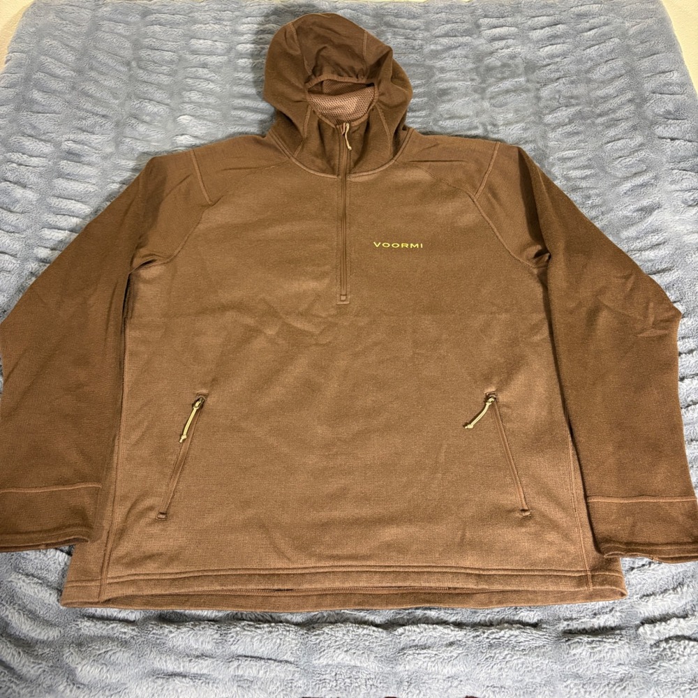 VOORMI High-E Hoody Mens XXL Brown Wool Blend Quarter Zip Pullover Hoodie AQ977